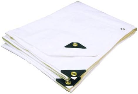 7' X 30' Heavy Duty Waterproof White Tarp with Reinforced Corners Bundled with Carabiner Flashlight