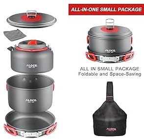 Alocs Camping Cookware Set - Lightweight Camping Cookware Mess Kit - Camping Pots and Pans Set - Camping Cooking Gear with Portable Carry Bag for Outdoor Backpacking Hiking and Picnic