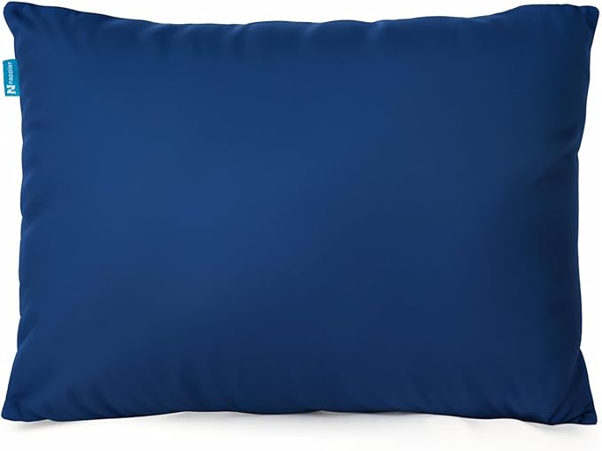 Blue Small Shredded Memory Foam Pillow for Travel and Camping - Compressible Medium Firm Bed Pillow, Breathable Cover, Machine Washable, Backpacking, Airplane and Car
