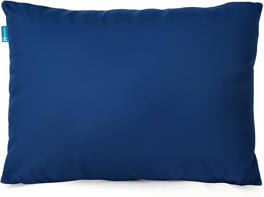 Blue Small Shredded Memory Foam Pillow for Travel and Camping - Compressible Medium Firm Bed Pillow, Breathable Cover, Machine Washable, Backpacking, Airplane and Car