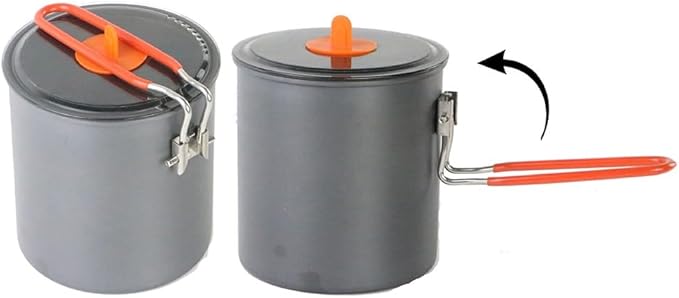 Camping Cooking Pot 1000ml Aluminum Alloy Lightweight Outdoor Milk Tea Coffee Kettle with Folding Handle for Hiking Picnic, Gray