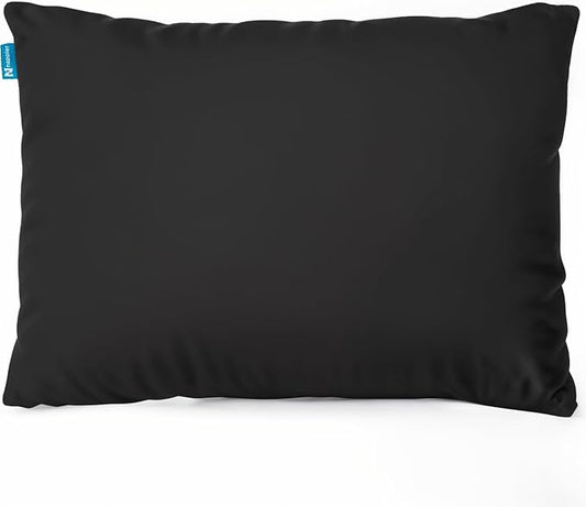 Black Small Shredded Memory Foam Pillow for Travel and Camping - Compressible Medium Firm Bed Pillow, Breathable Cover, Machine Washable, Backpacking, Airplane and Car