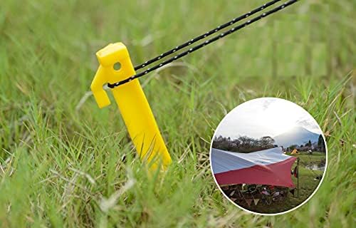24 Sets Inflatable Plastic Stakes, Spike Hook Awning Camping Tents Pegs Stakes Replacement Yard Blow up Stakes Canopy (24x Tents, 24x Hooks, 24x Ropes, 1x Hammers)