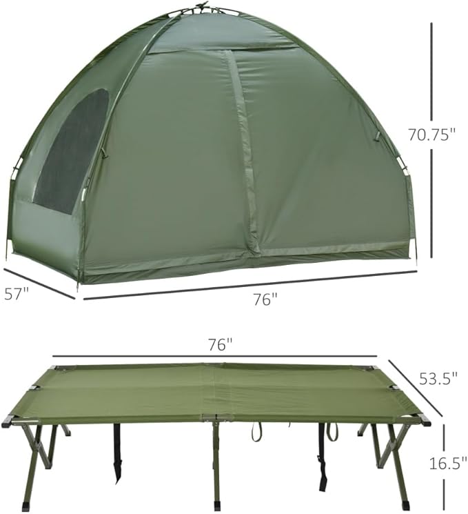 2 Person Foldable Camping Cot with Tent, Bedspread and Thick Air Mattress, 4-in-1 Elevated Camping Bed Tent for Outdoor Hiking, Picnic, Travel