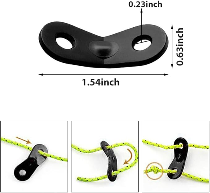 Guyline Tensioner Tent Rope Tensioner - 24Pcs - Alloy Camping Tent Guyline Cord Adjuster Combination Camping Gear (Black, TriHoles)