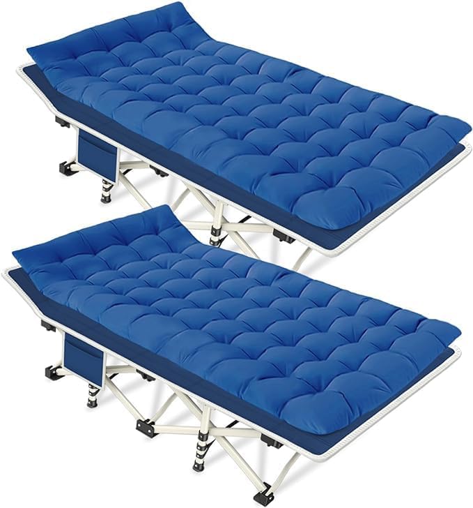 Camping Cot with Comfortable Mattress Cots for Sleeping with Pad Heavy Duty Camping Bed 2 Person Sleeping Cot Include Carry Bag Camping Cots for Adults Vacation Outdoor