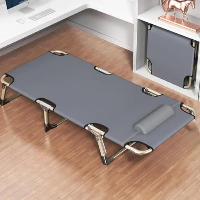 Leo IRis Portable Folding Camping Cot, Oversize Adjustable 5-Position Adults Reclining Lounge Chairs with Pillow, Heavy Duty Oxford Cloth 600D with Mattress (Gray - Simple Bed (No Mat))