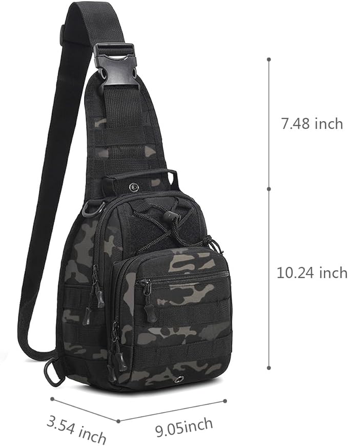Viriber Tactical Backpack, Waterproof Military Cross-body Molle Sling Shoulder Backpack Chest Bag for Outdoor Every Day Carry Black Camo