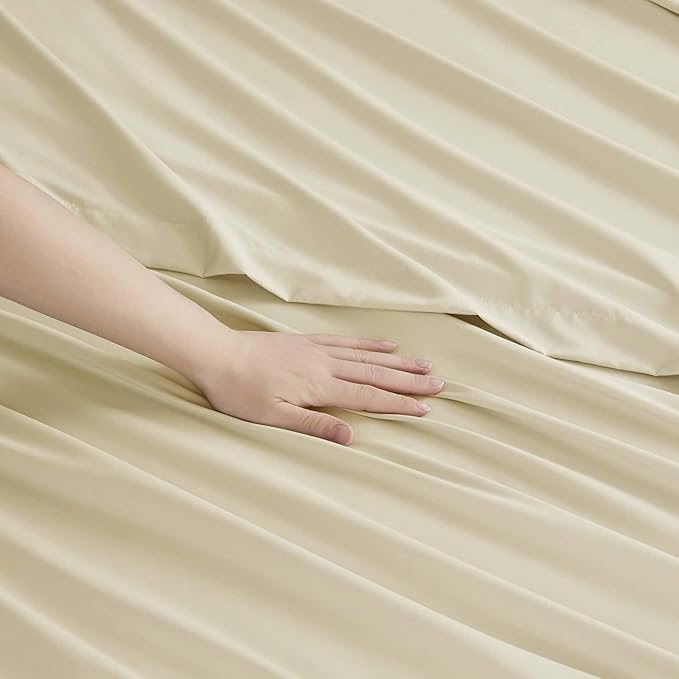Clara Clark King Sheets, 6 Piece Set - Hotel Luxury Sheets for King Size Bed, Super Soft Bedding Set, King Size, Beige Cream