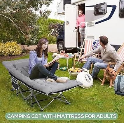 YYET Thick Cot Pads for Camping, Cotton Cot Mattress Pad 75"x29" XL, Sleeping Mat with Waterproof Bottom, Lightweight Soft Comfortable Foldable Mats for Traveling Hiking Backpacking Traveling GrayYYET