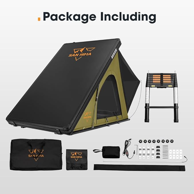 Sanhima Rooftop Tent Hard Shell - Hotham Lite Overland Aluminium Roof Top Tent 4.56" Slimline, w/Tri-Color LED Strip Light & 1.97” Thick Mattress, for Car SUV Truck Camping, 2-3 People