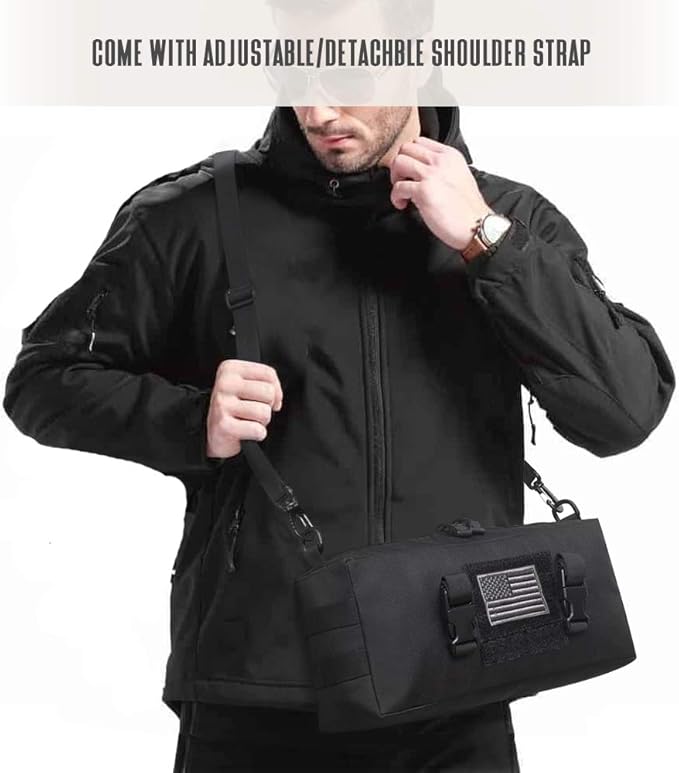 WYNEX Large Molle Pouch, Tactical Molle Bag Vertical Admin Pouch, Modular Utility Pouch Increment Side Pouch for Tactical Backpack Molle Rucksack Attachment, with Shoulder Strap For Use as Sling Bag
