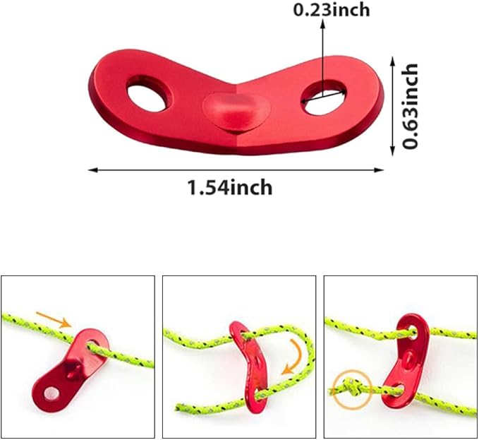 Guyline Tensioner Tent Rope Tensioner - 24Pcs - Alloy Camping Tent Guyline Cord Adjuster Combination Camping Gear (Red, Snails)