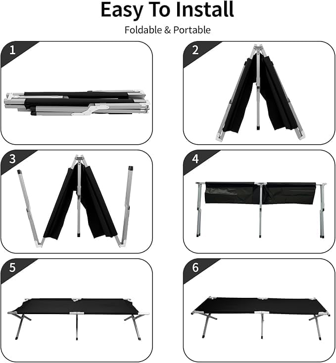 Camp Bed, Portable Folding Camping Cot for Adults,Indoor Outdoor Portable Sleeping Cot for Hiking, Camping with Carrying Bag (Black)