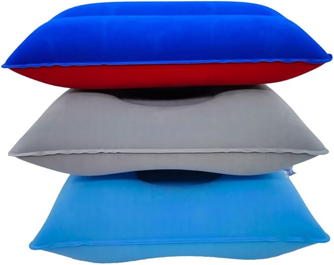 3 Pack Ultralight Inflatable Pillow Small Squared Flocked Fabric Air Pillow Beach Pillow for Camping,Napping,Desk Rest,Hiking,Traveling,Neck Lumbar Support