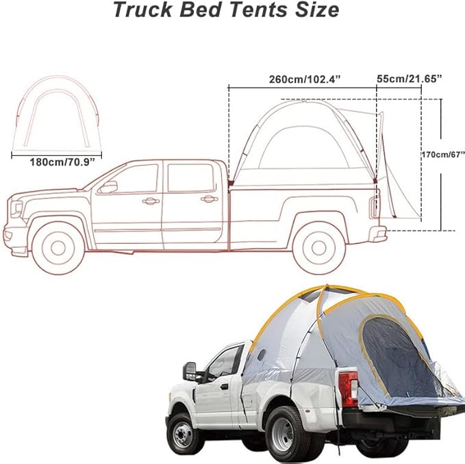 Truck Bed Tents, Pickup Truck Tent For 2 Person, Waterproof PU2000mm Double Layer & Windproof Portable Truck Bed Tent For Camping & Hiking (Color : 8.5FT)