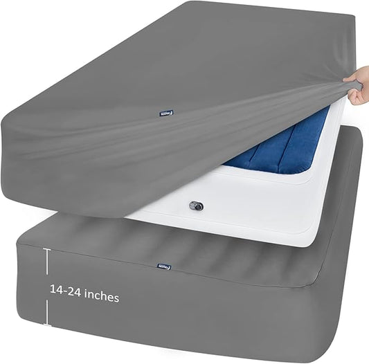 Queen Fitted Sheet Only, Ultra Soft Fitted Sheet Queen Fits Air Mattress and Pillow Top Thick Mattress Up to 24 Inch, Extra Deep Pocket Queen Sheets 2 Pack, Grey