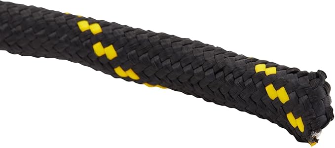 Diamond Braided Rope - 1/2 in x 100 ft, Black & Yellow - Polyester Heavy Duty Rope for Camping, Outdoor Gear & Emergency Tent Setup