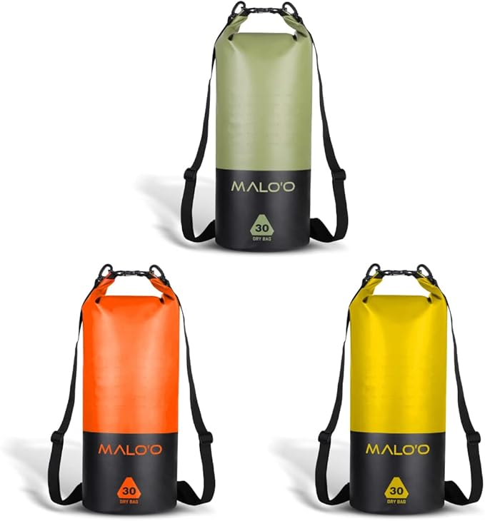 Malo’o DryPack 30L Waterproof Kayak Dry Bag, Heavy Duty Roll-Top Dry Bag with MOLLE Grid and Carry Straps for Fishing, Paddle Boarding, Boating, Camping, and Travel, Green