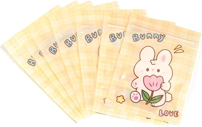 50 Pieces 7.5x11cm Small Cartoon Resealable Bags Cute PP Bag For Jewelry Packaging Bags Premium Adorable Anime Gift Bag (Yellow rabbit)