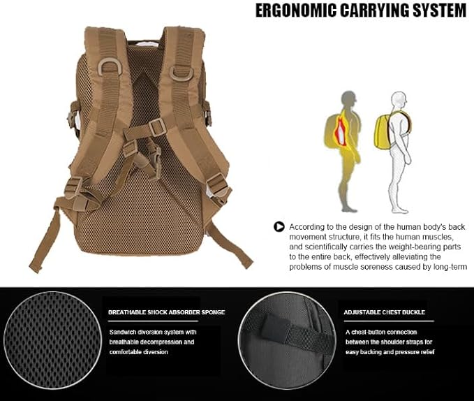 12L Small Backpack Day Pack - Mini Tactical Backpacks Military Daypack Molle Bag Rucksack Bug Out Bag for Hiking Camping Trekking (Tan)