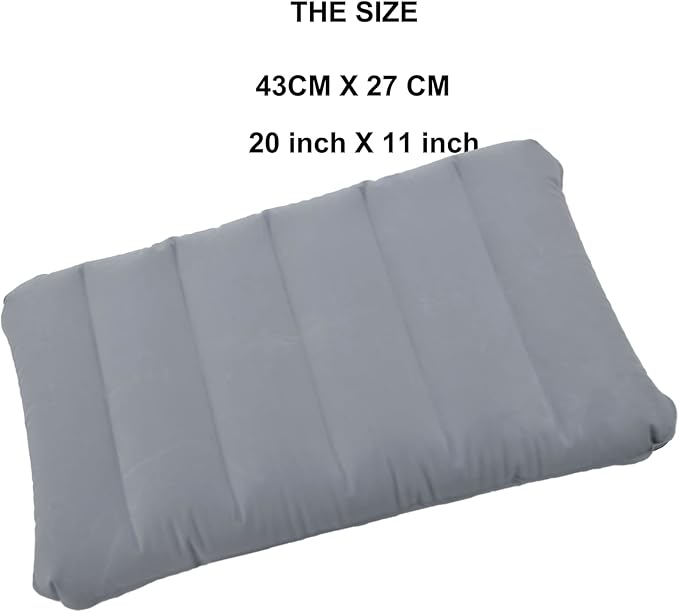 2 Pack Ultralight Inflatable Camping Pillow Squared Flocked Fabric Air Pillow for Beach Hiking,Camping,Traveling,Napping,Desk Rest,Neck Lumbar Support Grey