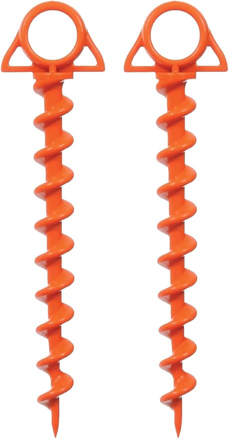 2 PCS Orange Screw Ultimate Ground Anchors: Heavy Duty Screw-in Tent Stakes for High Wind Sand Canopies and Camping Included T-Grip Tool