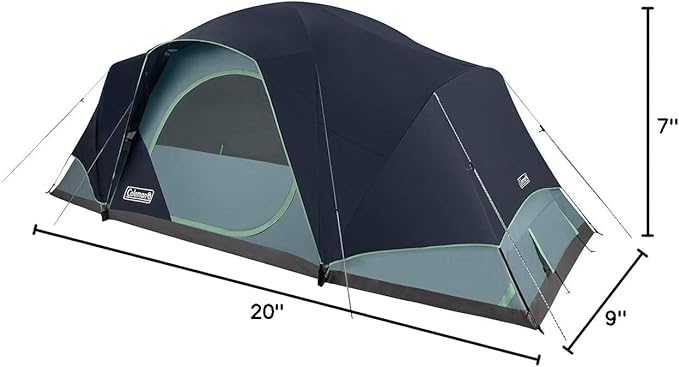 Coleman Skydome XL Large Family Tent with 5 Minute Setup, Weatherproof 8/12 Person Tent with Rainfly & Carry Bag, Fits Multiple Queen Airbeds, Made of PFAS-Free Materials