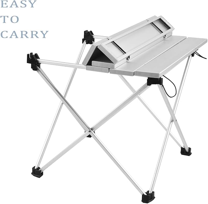 Grope Portable Camping Table with Aluminum Table Top, Folding Beach Table Easy to Carry, Prefect for Outdoor, Picnic, BBQ, Cooking, Festival, Beach, Home (Silver-L)