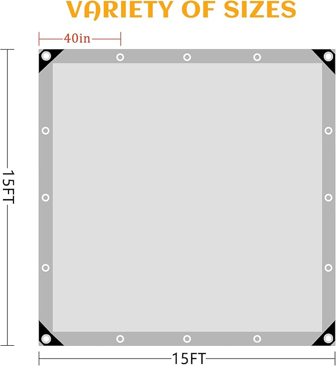 Sliver Tarps Heavy Duty Waterproof, 12 Mil Large Tarps with Grommets and Reinforced Edges, UVResistant, Tear&Fade Resistant, Heavy Duty Covers for Outdoors Patio Camping Roof, 16 * 16 FT