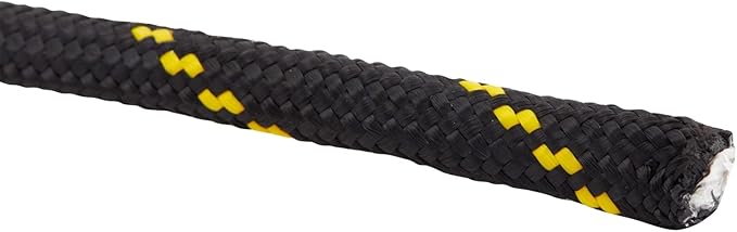 Diamond Braided Rope - 3/8 in x 100 ft, Black & Yellow Polyester - Low Stretch & High Shock Absorbency for Boat Rope, Trailer Tie Down, Emergency Shelter & Outdoor Gear