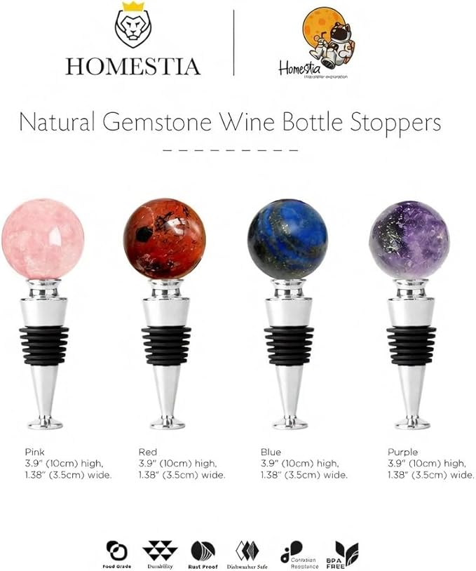 Homestia Red Gemstone Wine Stopper for Wine Bottles Vacuum Wine Bottle Stopper with Silicone Reusable Wine Corks, Leak Proof Keep Fresh Wine Preserver Wine Saver Wine Accessories