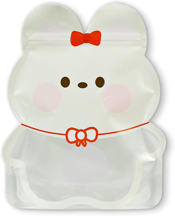 QQ Studio Pack of 100 Goodie Bags with Animal Design Strand Strong Resealable Pouches Perfect for Gift Treats and Favor with Clear Window 7 Inch x 8.75 Inch (White Rabbit)