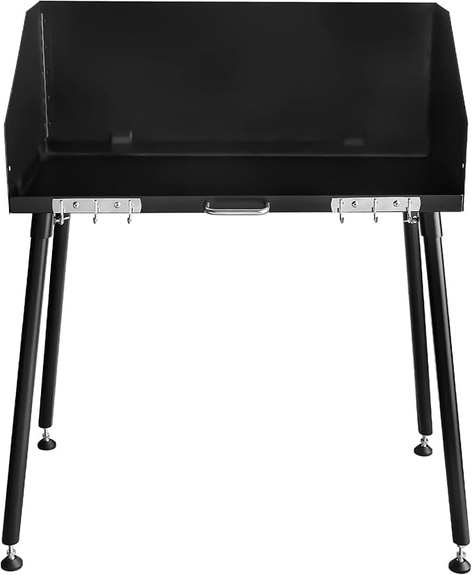 Carbon Steel Camp Cooking Table, Dutch Oven Table with Three-Sided Windscreen and Four Legs for Grill Travel Outdoor Picnic,Beach,BBQ,Backyards,38x16