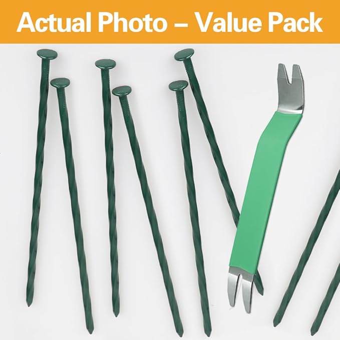 Bakulyor 100 Pack Metal Landscape Stakes, 8 Inch Artificial Grass Nails, 6 Gauge Large Landscaping Staples, Green Edging Anchor Stake for Garden Ground Lawn Paver Timber Border Weed Barrier Spikes 8"