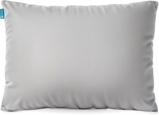 Gray Small Shredded Memory Foam Pillow for Travel and Camping - Compressible Medium Firm Bed Pillow, Breathable Cover, Machine Washable, Backpacking, Airplane and Car
