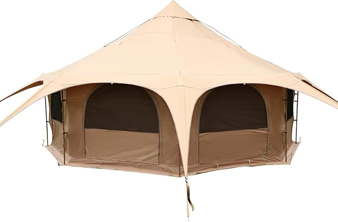 LVUYOYO Canvas Bell Tent, Glamping Yurt Waterproof Tent with Stove Jack and Storage Bag, Perfect for Family 4 Season Camping (16.4 * 9.18 FT)