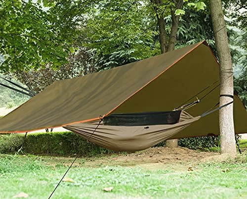 FREE SOLDIER Waterproof Portable Tarp Multifunctional Outdoor Camping Traveling Awning Backpacking Tarp Shelter Rain Tarps (Simplify Brown 10×10.5ft)