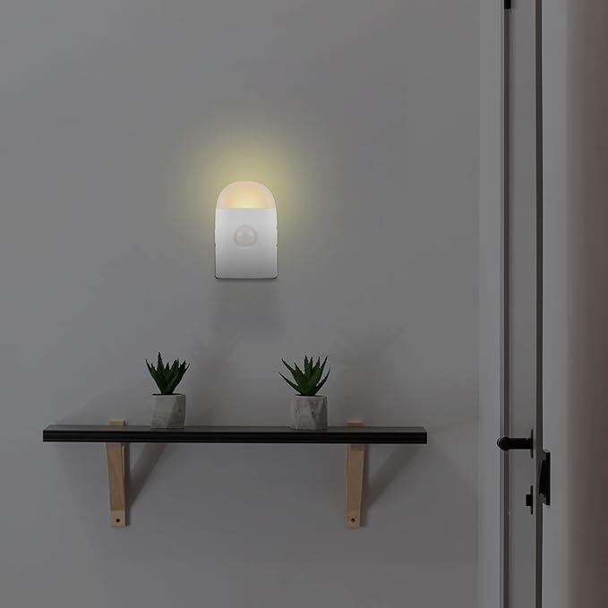 Motion Sensor LED Night Lights Warm White with Adjustable Brightness Rechargeable Battery, with Hook and Stick-On for Cabinet, Wardrobe,Closet,Hallway, Stairs (1 Pack)