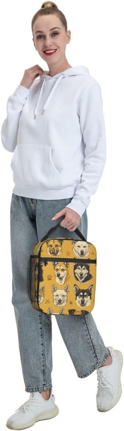 Dog Lunch Box for Kids Aldults, Vintage Pet Reusable Thermal Insulation Cooler Tote Bags, Hand Drawn Animal Puppy Paw Print Insulated Bag for Student, School Picnic Camping Travel, Gifts