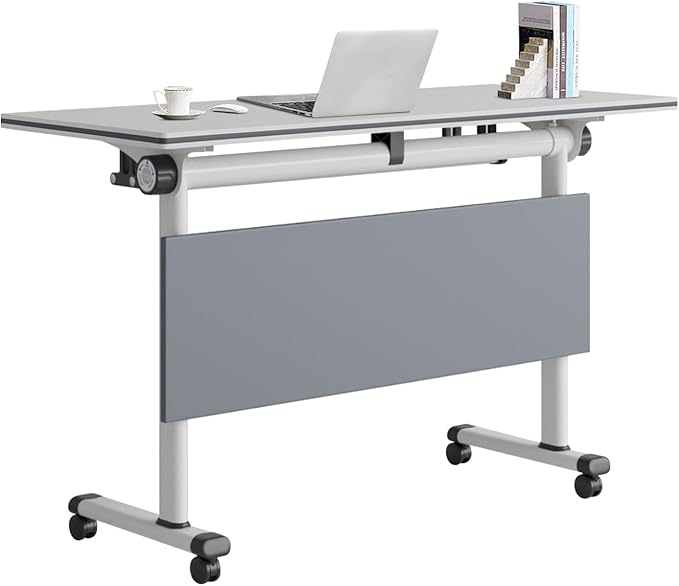 2Packs Conference Room Table Foldable, Rectangular and Space-Saving Desk for Meetings, Offices, and Classrooms Heavy Duty, Sturdy Construction Easy Setup (White 55.1 * 21.6 * 29.5Inch)