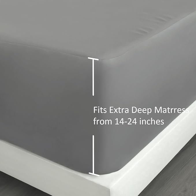 Queen Fitted Sheet Only, Ultra Soft Fitted Sheet Queen Fits Air Mattress and Pillow Top Thick Mattress Up to 24 Inch, Extra Deep Pocket Queen Sheets 2 Pack, Grey