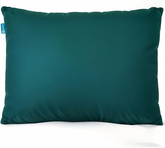 Green Small Shredded Memory Foam Pillow for Travel and Camping - Compressible Medium Firm Bed Pillow, Breathable Cover, Machine Washable, Backpacking, Airplane and Car