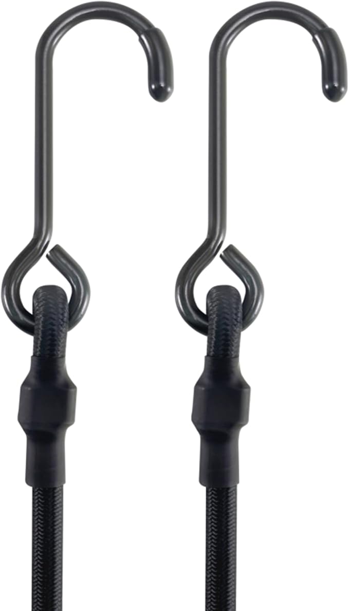 180 Lbs Real Heavy Duty Bungee Cords with Rust Resistant Steel Hooks, 100 Inch Black Bungee Straps with 2X Stretch & UV Protection, Perfect for Camping, Tarps, Tent, Bike, Luggage (2 Pcs)