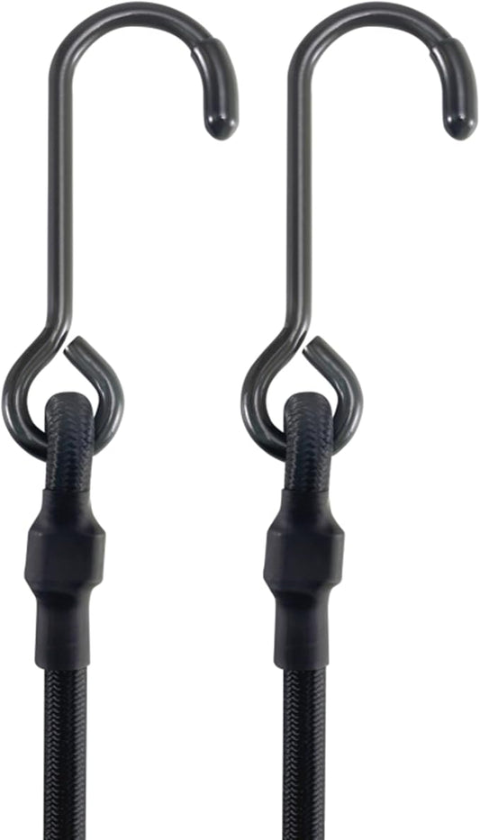 180 Lbs Real Heavy Duty Bungee Cords with Rust Resistant Steel Hooks, 100 Inch Black Bungee Straps with 2X Stretch & UV Protection, Perfect for Camping, Tarps, Tent, Bike, Luggage (2 Pcs)