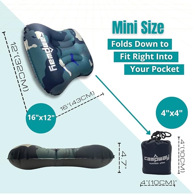 Inflatable Camping and Travel Pillows With Travel Bag, Water-resistant-Compressible Air Pillow for Neck and Back Support-Packable Pillow for Camping-Hiking and Backpacking-Pack of 1-Camouflage