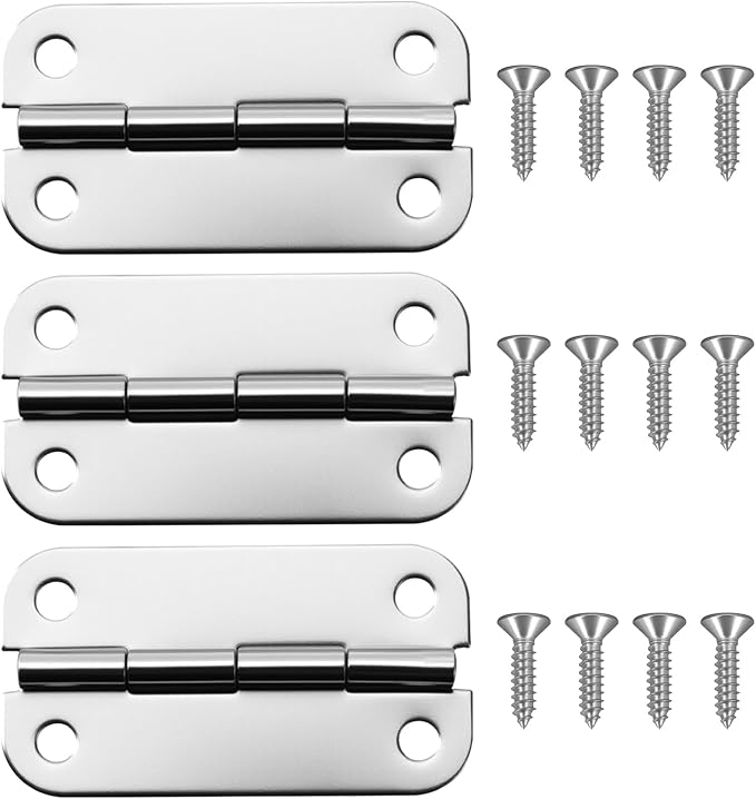 3 Pack 2.5 Inch Round Corner Stainless Steel Cooler Hinges, Replacement Compatible with Igloo Style Coolers, Parts, Also Hinges, Set with Screws Included