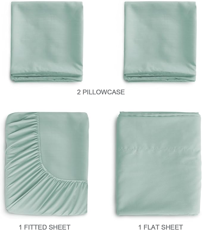 SPRINGSPIRIT Queen Sheets Set 4 Piece, Luxury Super Soft Microfiber Queen Bed Sheets Set Wrinkle Free & Breathable, Green Sheets Queen 16 Deep Pocket Sheets for Queen Size Bed