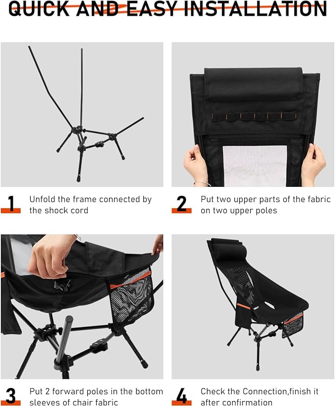 NOVSIGHT Camping Chairs - Folding Portable Camp Chair, High Back Camping Chair with Headrest, Outdoor Comfortable Camping Chair for Adults Hiking Backpacking