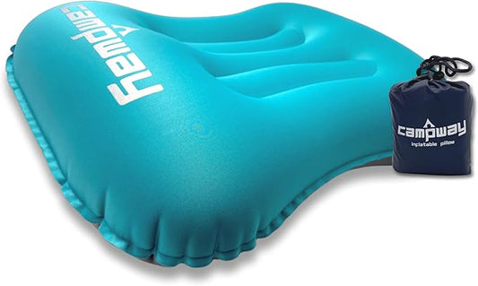 Inflatable Camping and Travel Pillows with Travel Bag- Water-Resistant-Compressible Air Pillow for Neck and Back Support-Packable Pillow for Camping-Hiking and Backpacking-Pack of 1-Cool Blue